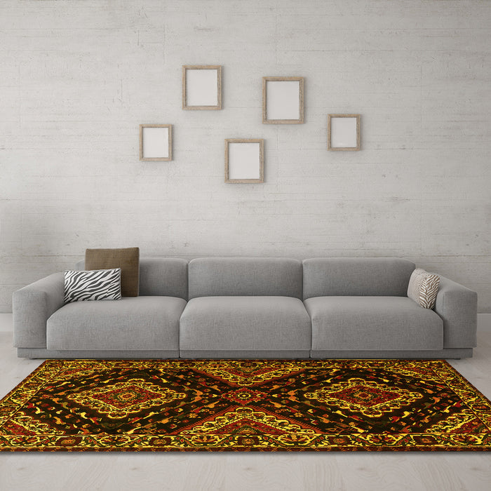 Machine Washable Persian Yellow Traditional Rug in a Living Room, wshtr2210yw
