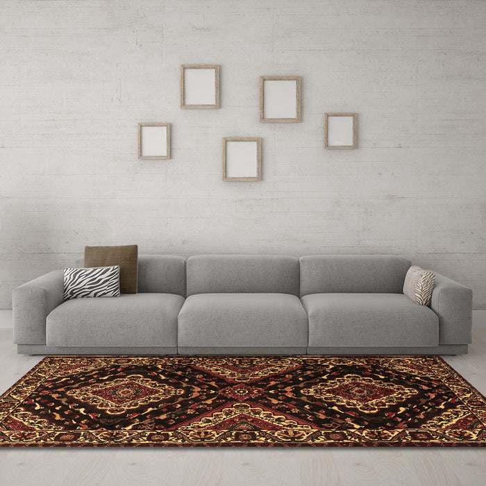 Machine Washable Persian Brown Traditional Rug in a Living Room,, wshtr2210brn