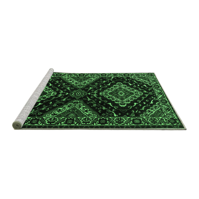 Sideview of Machine Washable Persian Emerald Green Traditional Area Rugs, wshtr2210emgrn
