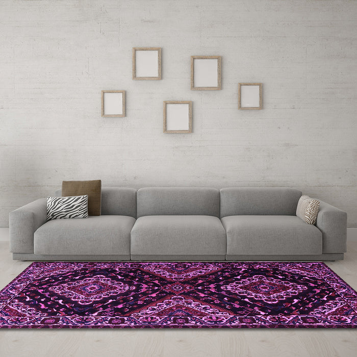 Machine Washable Persian Purple Traditional Area Rugs in a Living Room, wshtr2210pur