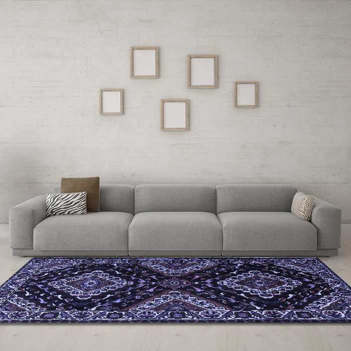 Machine Washable Persian Blue Traditional Rug in a Living Room, wshtr2210blu