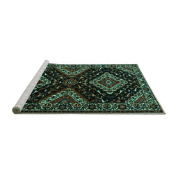 Sideview of Machine Washable Persian Turquoise Traditional Area Rugs, wshtr2210turq