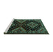 Sideview of Machine Washable Persian Turquoise Traditional Area Rugs, wshtr2210turq