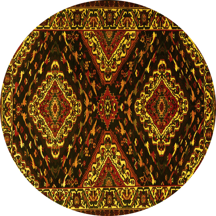 Round Persian Yellow Traditional Rug, tr2210yw