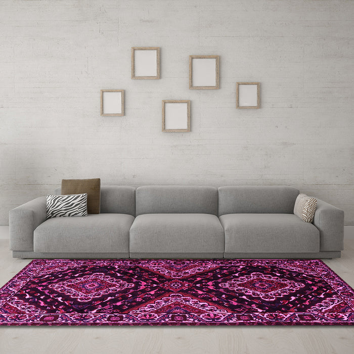 Machine Washable Persian Pink Traditional Rug in a Living Room, wshtr2210pnk
