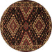 Round Machine Washable Persian Brown Traditional Rug, wshtr2210brn