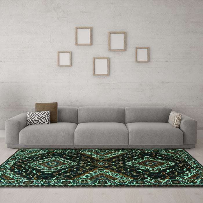Machine Washable Persian Turquoise Traditional Area Rugs in a Living Room,, wshtr2210turq