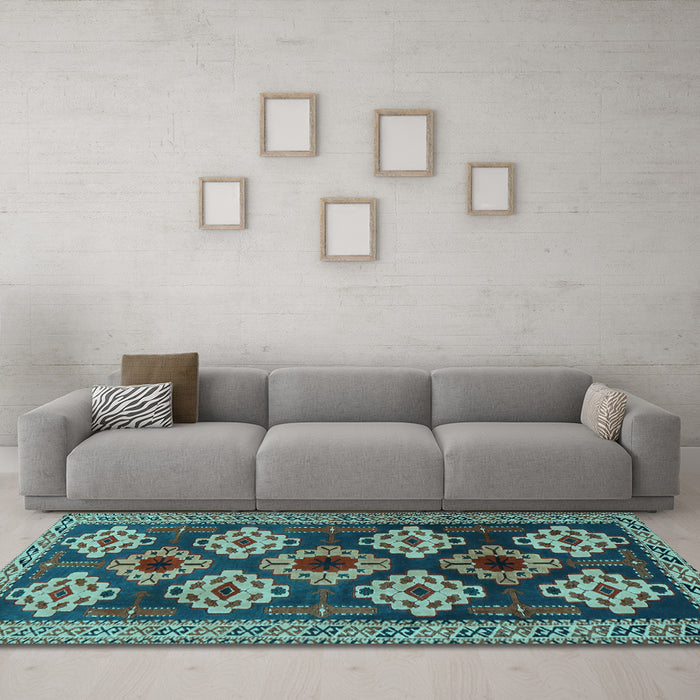 Machine Washable Persian Light Blue Traditional Rug in a Living Room, wshtr2211lblu