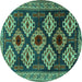 Round Machine Washable Persian Turquoise Traditional Area Rugs, wshtr2211turq