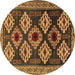 Round Machine Washable Persian Brown Traditional Rug, wshtr2211brn