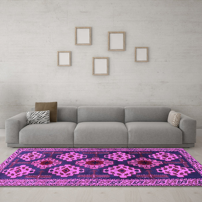 Machine Washable Persian Purple Traditional Area Rugs in a Living Room, wshtr2211pur