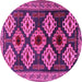 Round Machine Washable Persian Pink Traditional Rug, wshtr2211pnk