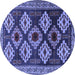 Round Machine Washable Persian Blue Traditional Rug, wshtr2211blu