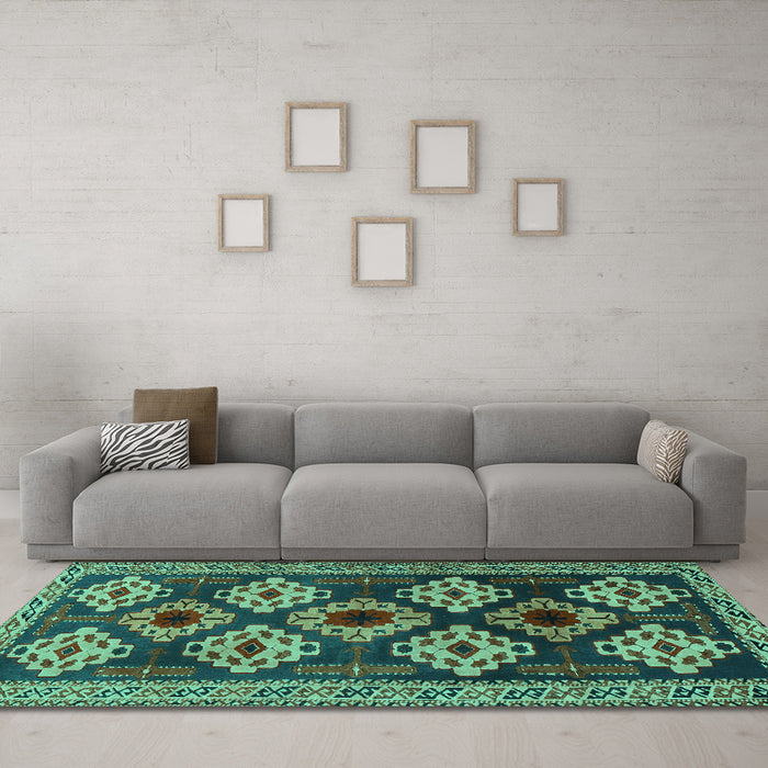 Machine Washable Persian Turquoise Traditional Area Rugs in a Living Room,, wshtr2211turq