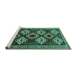 Sideview of Machine Washable Persian Turquoise Traditional Area Rugs, wshtr2211turq