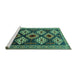 Sideview of Machine Washable Persian Turquoise Traditional Area Rugs, wshtr2211turq