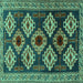 Square Machine Washable Persian Turquoise Traditional Area Rugs, wshtr2211turq