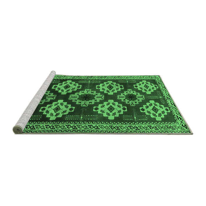 Sideview of Machine Washable Persian Emerald Green Traditional Area Rugs, wshtr2211emgrn