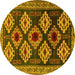 Round Machine Washable Persian Yellow Traditional Rug, wshtr2211yw