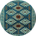 Round Machine Washable Persian Light Blue Traditional Rug, wshtr2211lblu