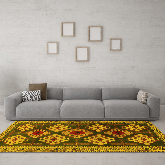 Machine Washable Persian Yellow Traditional Rug in a Living Room, wshtr2211yw