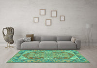 Machine Washable Oriental Turquoise Traditional Rug, wshtr2212turq