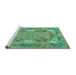 Sideview of Machine Washable Oriental Turquoise Traditional Area Rugs, wshtr2212turq
