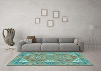 Machine Washable Oriental Light Blue Traditional Rug, wshtr2212lblu