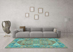 Machine Washable Oriental Light Blue Traditional Rug in a Living Room, wshtr2212lblu