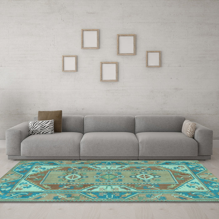 Machine Washable Oriental Light Blue Traditional Rug in a Living Room, wshtr2212lblu