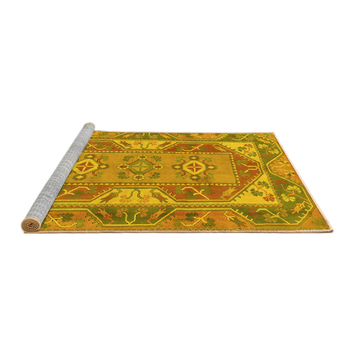 Sideview of Machine Washable Oriental Yellow Traditional Rug, wshtr2212yw