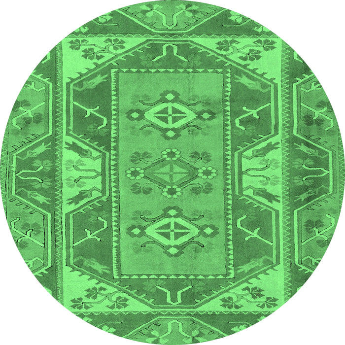 Round Oriental Emerald Green Traditional Rug, tr2212emgrn