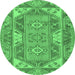 Round Oriental Emerald Green Traditional Rug, tr2212emgrn