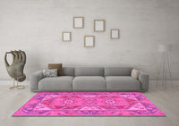 Machine Washable Oriental Pink Traditional Rug, wshtr2212pnk