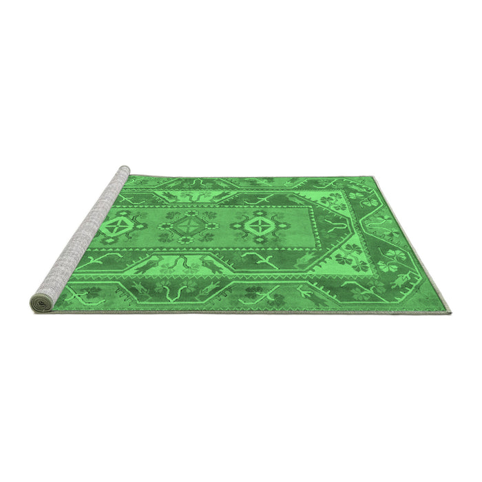 Sideview of Machine Washable Oriental Emerald Green Traditional Area Rugs, wshtr2212emgrn
