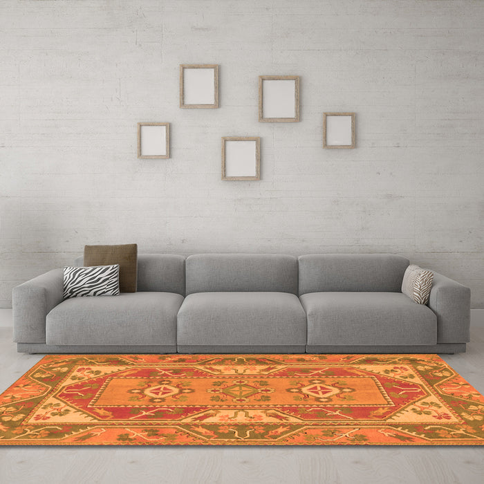 Machine Washable Oriental Orange Traditional Area Rugs in a Living Room, wshtr2212org
