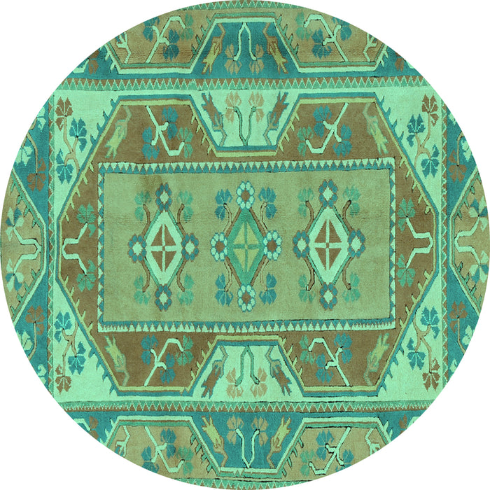 Round Machine Washable Oriental Turquoise Traditional Area Rugs, wshtr2212turq