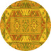 Round Oriental Yellow Traditional Rug, tr2212yw