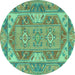 Round Oriental Turquoise Traditional Rug, tr2212turq