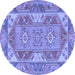 Round Oriental Blue Traditional Rug, tr2212blu