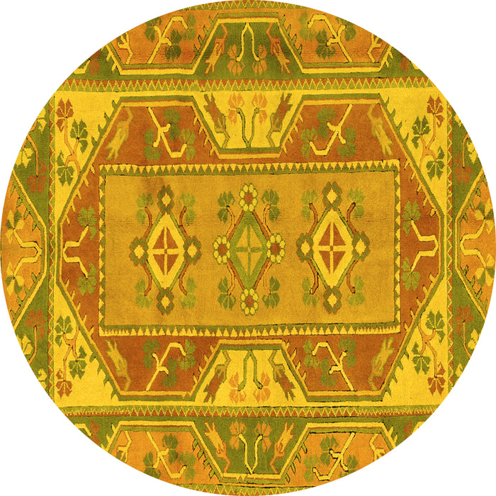 Round Machine Washable Oriental Yellow Traditional Rug, wshtr2212yw