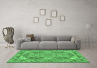 Machine Washable Oriental Emerald Green Traditional Rug, wshtr2212emgrn