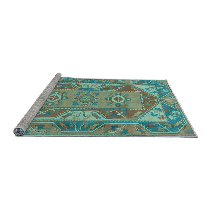 Sideview of Machine Washable Oriental Light Blue Traditional Rug, wshtr2212lblu