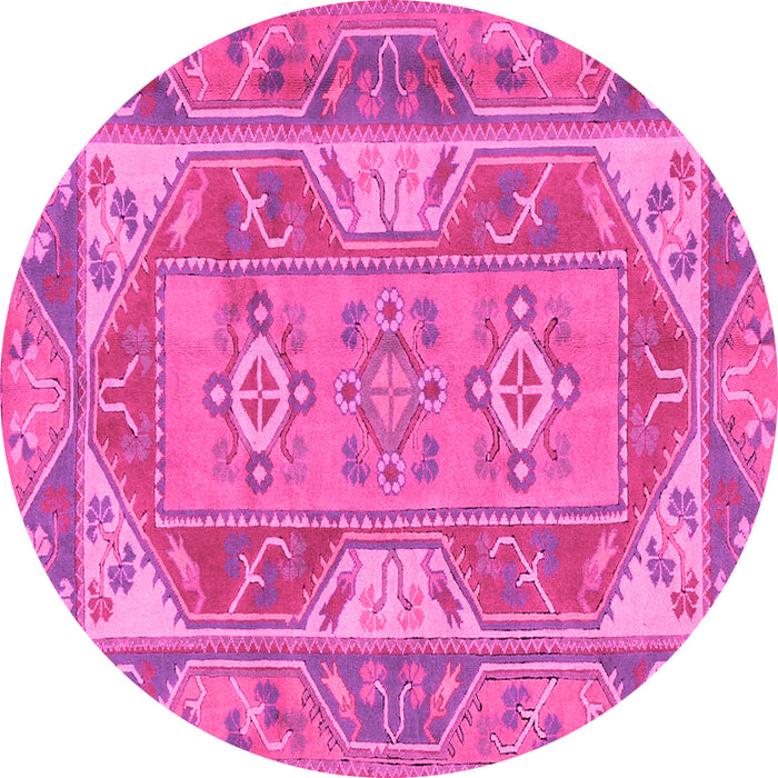 Round Oriental Pink Traditional Rug, tr2212pnk