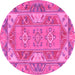 Round Oriental Pink Traditional Rug, tr2212pnk