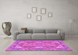 Machine Washable Oriental Purple Traditional Area Rugs in a Living Room, wshtr2212pur