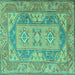 Square Machine Washable Oriental Turquoise Traditional Area Rugs, wshtr2213turq