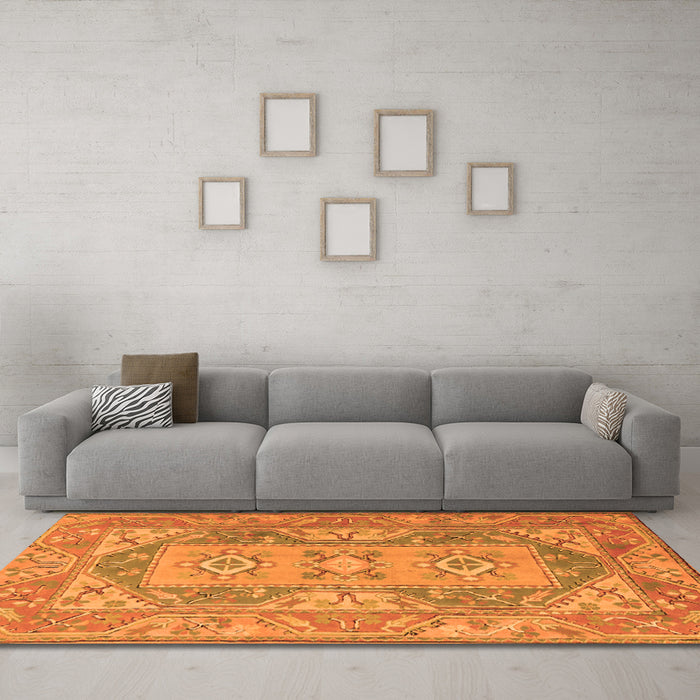 Machine Washable Oriental Orange Traditional Area Rugs in a Living Room, wshtr2213org