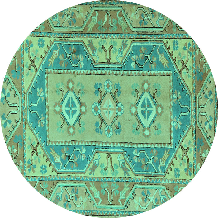 Round Oriental Turquoise Traditional Rug, tr2213turq