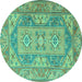 Round Oriental Turquoise Traditional Rug, tr2213turq